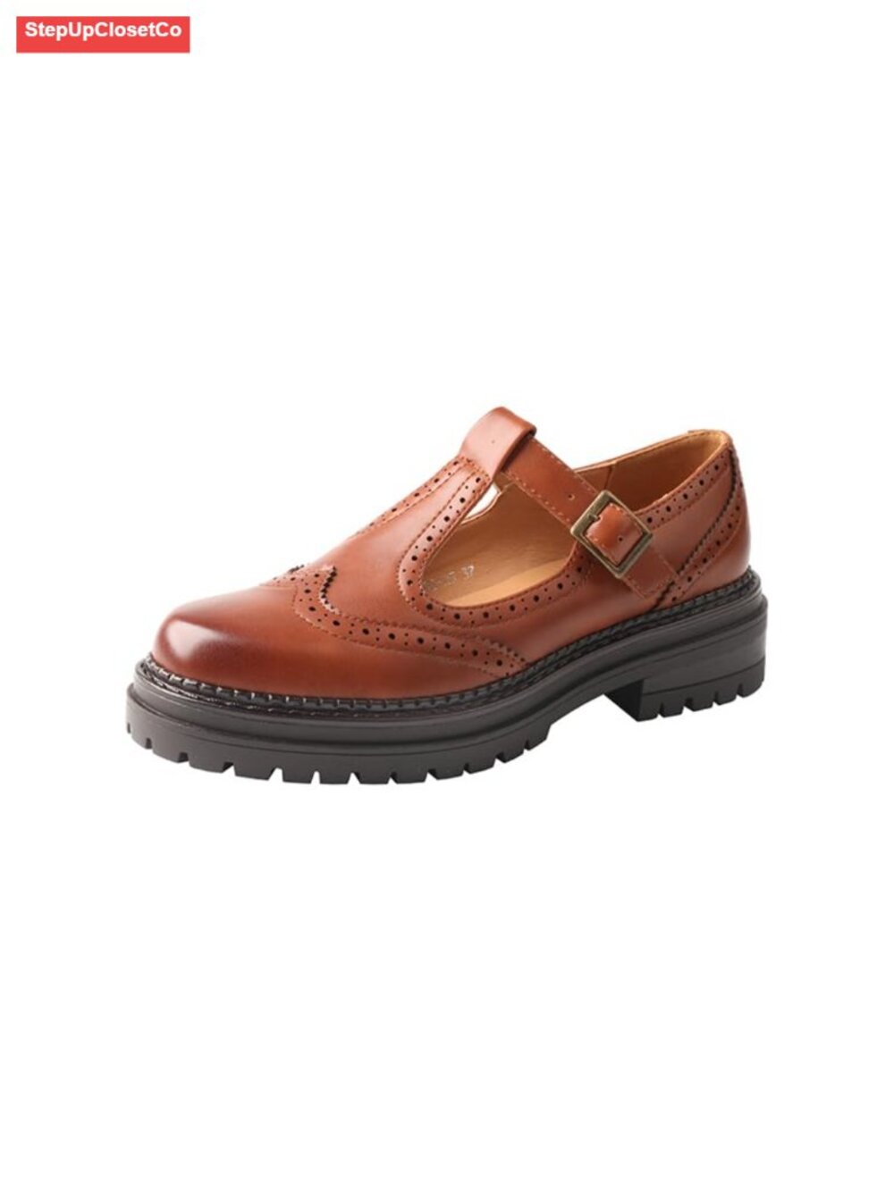 TMA EYES Leather Chunky Platform Mary Jane Loafer Round Toe Women's Single